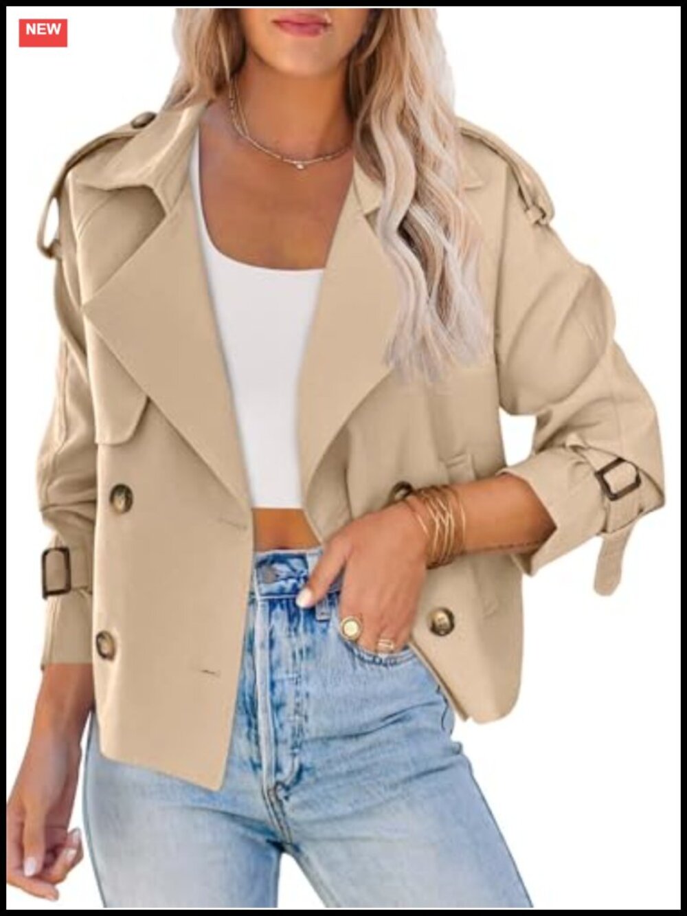 Women Crop Double Breasted Trench Coat Short Cropped Jacket Lapel Collar